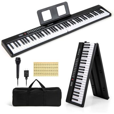 Costway - 88 Key Folding Piano Keyboard with Wireless MIDI Dual Speakers 1000 Timbres - Black Costway - 88 Key Folding Piano Keyboard with Wireless MIDI Dual Speakers 1000 Timbres - Black