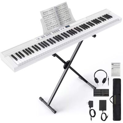 Sugift - White 88 Key Digital Piano Keyboard with Stand Full-Size Semi-Weighted Electric Piano - Black Sugift - White 88 Key Digital Piano Keyboard with Stand Full-Size Semi-Weighted Electric Piano - Black