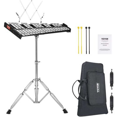 VEVOR - 32 Note Glockenspiel Xylophone Bell Kit, Professional Percussion Instrument Set with Mallets, Drum Sticks, Music Stand - Silver VEVOR - 32 Note Glockenspiel Xylophone Bell Kit, Professional Percussion Instrument Set with Mallets, Drum Sticks, Music Stand - Silver