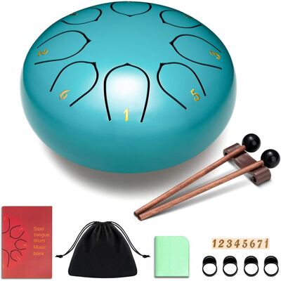 CAHAYA - Steel Tongue Drum 6-Inch: 8 Notes Rain Drum Steel with Music Book Handpan Drums Mallets Finger Paddles CY0372-1 CAHAYA - Steel Tongue Drum 6-Inch: 8 Notes Rain Drum Steel with Music Book Handpan Drums Mallets Finger Paddles CY0372-1