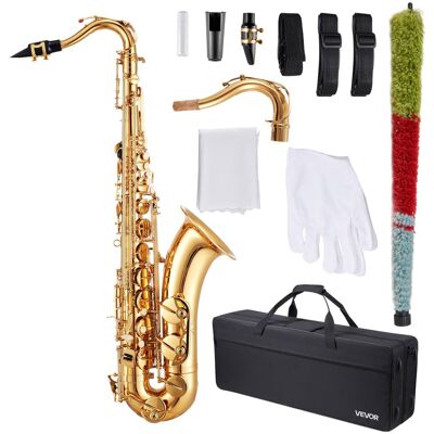 VEVOR - Tenor Saxophone, B Flat, Professional Brass Saxophone Beginner Kit with Carrying Case, Mouthpiece, Straps - Gold VEVOR - Tenor Saxophone, B Flat, Professional Brass Saxophone Beginner Kit with Carrying Case, Mouthpiece, Straps - Gold
