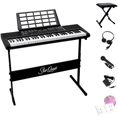 StarQuest - 61 Key Portable Electronic Keyboard Piano Kit – Digital Piano for Beginners and Experienced Musicians, With - Black StarQuest - 61 Key Portable Electronic Keyboard Piano Kit – Digital Piano for Beginners and Experienced Musicians, With - Black