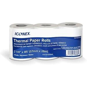 Iconex - Thermal Cash Register Paper Rolls, 2 1/4" x 85', BPA Free, 3 Rolls/Pack - White Iconex - Thermal Cash Register Paper Rolls, 2 1/4" x 85', BPA Free, 3 Rolls/Pack - White