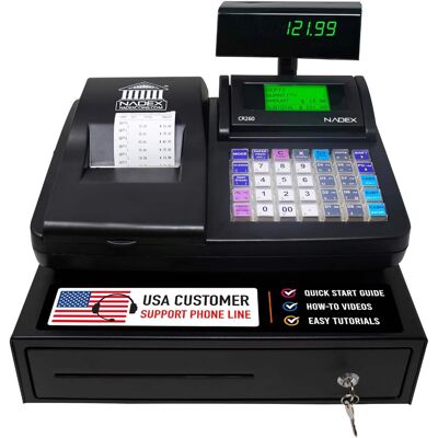 Nadex Coins CR260 Electronic Cash Register with Steel Drawer, Thermal Printer, Operator and Customer Displays Nadex Coins CR260 Electronic Cash Register with Steel Drawer, Thermal Printer, Operator and Customer Displays