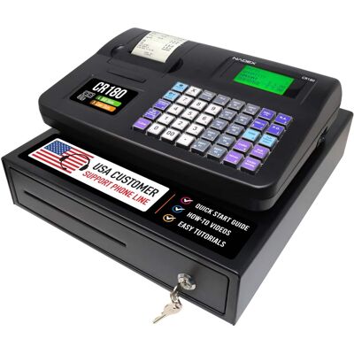 Nadex Coins CR180 Steel Cash Register with Coin Drawer, 6,800 PLUs, 60 Departments Nadex Coins CR180 Steel Cash Register with Coin Drawer, 6,800 PLUs, 60 Departments
