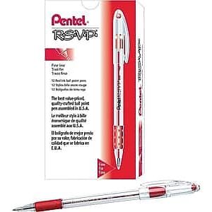 Pentel - R.S.V.P. Ballpoint Pens, Fine Point, Dozen - Red Ink Pentel - R.S.V.P. Ballpoint Pens, Fine Point, Dozen - Red Ink