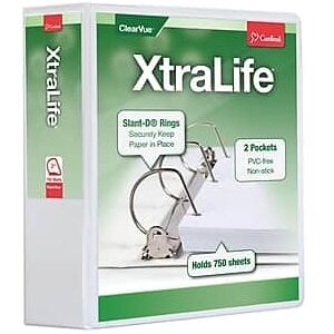 Cardinal - XtraLife ClearVue Heavy Duty 3" 3-Ring View Binders, D-Ring - White Cardinal - XtraLife ClearVue Heavy Duty 3" 3-Ring View Binders, D-Ring - White