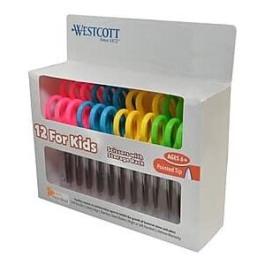 Westcott - 5" Stainless Steel Kid's Scissors, Pointed Tip Colors, 12/Pack - Assorted Westcott - 5" Stainless Steel Kid's Scissors, Pointed Tip Colors, 12/Pack - Assorted