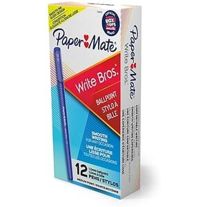 Paper Mate - Write Bros. Ballpoint Pen, Medium Point, Dozen - Blue Ink Paper Mate - Write Bros. Ballpoint Pen, Medium Point, Dozen - Blue Ink