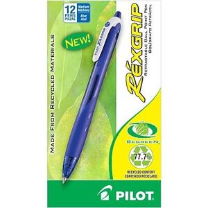 Pilot - RexGrip BeGreen Retractable Ballpoint Pens, Medium Point, Dozen - Blue Ink Pilot - RexGrip BeGreen Retractable Ballpoint Pens, Medium Point, Dozen - Blue Ink