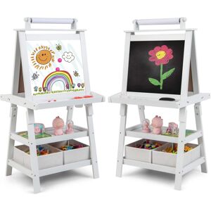 Costway - Kids Art Easel Double Sided Chalkboard Magnetic Whiteboard with Storage Tray - White Costway - Kids Art Easel Double Sided Chalkboard Magnetic Whiteboard with Storage Tray - White