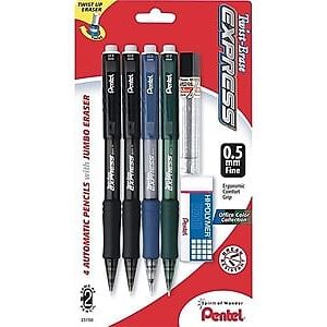 Pentel - Twist-Erase EXPRESS Mechanical Pencil, 0.5mm, #2 Medium Lead, 4/Pack - Black Pentel - Twist-Erase EXPRESS Mechanical Pencil, 0.5mm, #2 Medium Lead, 4/Pack - Black