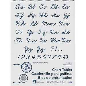 Pacon - Classroom Cursive Cover Chart Tablet, 32" x 24", Unruled, 25 Sheets - White Pacon - Classroom Cursive Cover Chart Tablet, 32" x 24", Unruled, 25 Sheets - White
