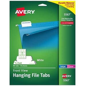 Avery - Laser/Inkjet Permanent Adhesive Hanging File Tabs, 90 Labels Per Pack - White Avery - Laser/Inkjet Permanent Adhesive Hanging File Tabs, 90 Labels Per Pack - White
