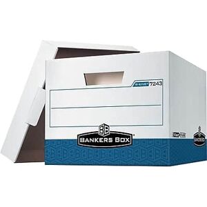 Bankers Box - R-Kive Heavy-Duty FastFold File Storage Boxes, Lift-Off Lid, Letter/Legal Size/Blue, 4/Carton - White and Blue Bankers Box - R-Kive Heavy-Duty FastFold File Storage Boxes, Lift-Off Lid, Letter/Legal Size/Blue, 4/Carton - White and Blue