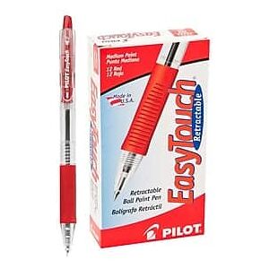 Pilot - EasyTouch Retractable Ballpoint Pens, Medium Point, Dozen - Red Ink Pilot - EasyTouch Retractable Ballpoint Pens, Medium Point, Dozen - Red Ink