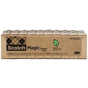 Scotch - Magic Tape Refill, 0.75" x 25 yds., 1" Core, Invisible, 10 Rolls/Pack - Greener Invisible Clear Scotch - Magic Tape Refill, 0.75" x 25 yds., 1" Core, Invisible, 10 Rolls/Pack - Greener Invisible Clear