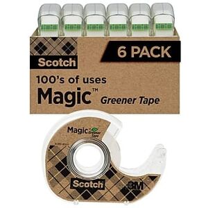 Scotch - Magic Tape Refill, 0.75" x 16.67 yds., 1" Core, 6 Rolls/Pack - Greener Invisible Clear Scotch - Magic Tape Refill, 0.75" x 16.67 yds., 1" Core, 6 Rolls/Pack - Greener Invisible Clear