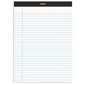 Staples - Notepad, 8.5" x 11.75", Narrow Ruled, 100 Sheets/Pad - White Staples - Notepad, 8.5" x 11.75", Narrow Ruled, 100 Sheets/Pad - White
