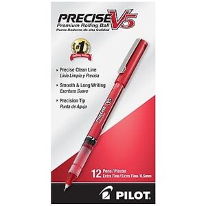Pilot - Precise V5 Rollerball Pens, Extra Fine Point, Dozen - Red Ink Pilot - Precise V5 Rollerball Pens, Extra Fine Point, Dozen - Red Ink