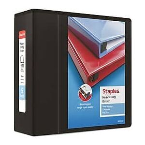 Staples - Heavy Duty 5" 3-Ring View Binder, D-Ring - Black Staples - Heavy Duty 5" 3-Ring View Binder, D-Ring - Black