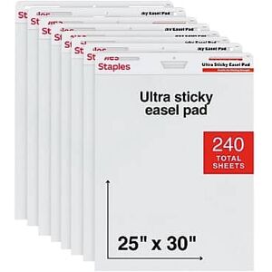 Staples - Ultra Sticky Easel Pad, 25" x 30", 30 Sheets/Pad, 8 Pads/Pack - White Staples - Ultra Sticky Easel Pad, 25" x 30", 30 Sheets/Pad, 8 Pads/Pack - White