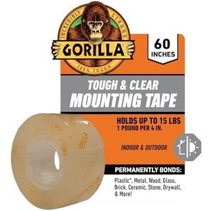 Gorilla - Tough & Clear; Double Sided Mounting Tape; Weatherproof; 1" x 60"; Clear; (Pack of 1) Gorilla - Tough & Clear; Double Sided Mounting Tape; Weatherproof; 1" x 60"; Clear; (Pack of 1)