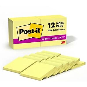 Post-it - Super Sticky Notes, 3" x 3", Canary Collection, 90 Sheet/Pad, 12 Pads/Pack - Canary Yellow Post-it - Super Sticky Notes, 3" x 3", Canary Collection, 90 Sheet/Pad, 12 Pads/Pack - Canary Yellow