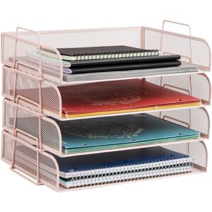 Mind Reader - Stackable Paper Tray, Desktop Organizer, File Storage, Office, Metal Mesh, 4 Pcs - Pink Mind Reader - Stackable Paper Tray, Desktop Organizer, File Storage, Office, Metal Mesh, 4 Pcs - Pink