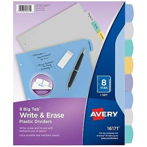 Avery - Big Tab Write & Erase Plastic Divider, 8 Tabs, 1 Set - Multicolor Avery - Big Tab Write & Erase Plastic Divider, 8 Tabs, 1 Set - Multicolor