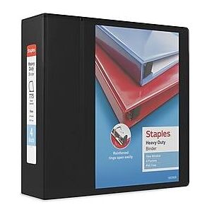 Staples - Heavy Duty 4" 3-Ring View Binder, D-Ring - Black Staples - Heavy Duty 4" 3-Ring View Binder, D-Ring - Black