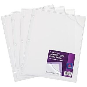 Avery - Corner Lock, 3-Hole Punched Plastic Sleeves, Heavyweight, 8-1/2” x 11”, 4/Pack - Clear Avery - Corner Lock, 3-Hole Punched Plastic Sleeves, Heavyweight, 8-1/2” x 11”, 4/Pack - Clear