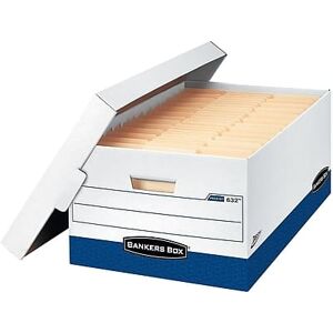 Bankers Box - Presto Heavy-Duty Instant Assembly File Storage Boxes, Lift-Off Lid, Legal Size/Blue, 12/Carton - White and Blue Bankers Box - Presto Heavy-Duty Instant Assembly File Storage Boxes, Lift-Off Lid, Legal Size/Blue, 12/Carton - White and Blue