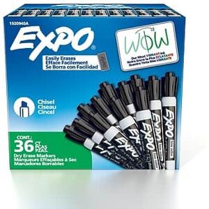Expo - Dry Erase Markers, Chisel Tip, 36/Pack - Black Expo - Dry Erase Markers, Chisel Tip, 36/Pack - Black
