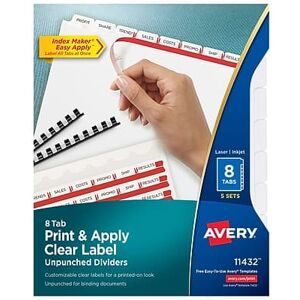 Avery - Index Maker Unpunched Paper Dividers with Print & Apply Label Sheets, 8 Tabs, 5 Sets/Pack - White Avery - Index Maker Unpunched Paper Dividers with Print & Apply Label Sheets, 8 Tabs, 5 Sets/Pack - White