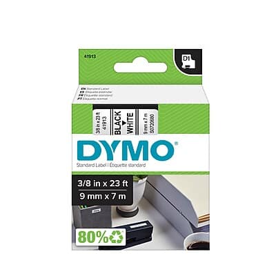 Dymo - D1 Standard 41913 Label Maker Tape, 3/8" x 23', (41913) - Black On White Dymo - D1 Standard 41913 Label Maker Tape, 3/8" x 23', (41913) - Black On White