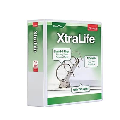 Cardinal - XtraLife ClearVue Heavy Duty 3" 3-Ring View Binders, D-Ring - White Cardinal - XtraLife ClearVue Heavy Duty 3" 3-Ring View Binders, D-Ring - White