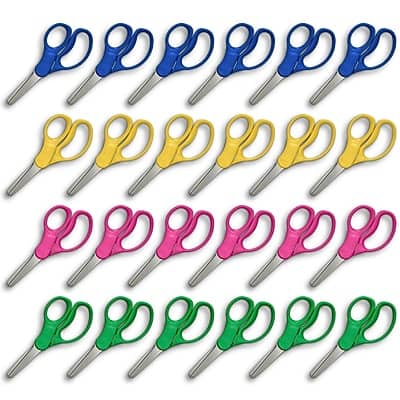 Staples - Teacher Pack 5" Kids Blunt Tip Stainless Steel Scissors, Straight Handle, Right and Left Handed, 24/Pack - Green/Yellow/Pink/Blue Staples - Teacher Pack 5" Kids Blunt Tip Stainless Steel Scissors, Straight Handle, Right and Left Handed, 24/Pack - Green/Yellow/Pink/Blue