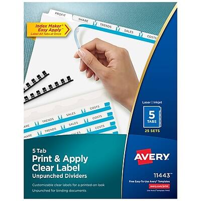 Avery - Index Maker Unpunched Paper Dividers with Print & Apply Label Sheets, 5 Tabs, 25 Sets/Pack - White Avery - Index Maker Unpunched Paper Dividers with Print & Apply Label Sheets, 5 Tabs, 25 Sets/Pack - White
