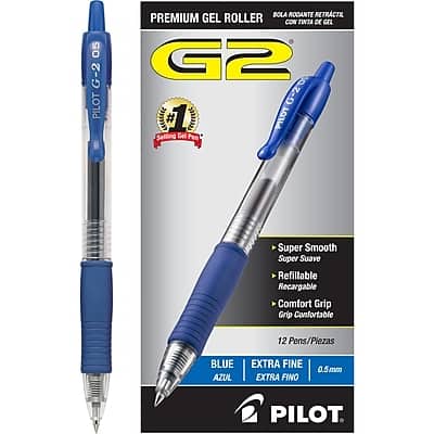 Pilot - G2 Retractable Gel Pens, Extra Fine Point, Dozen - Blue Ink Pilot - G2 Retractable Gel Pens, Extra Fine Point, Dozen - Blue Ink