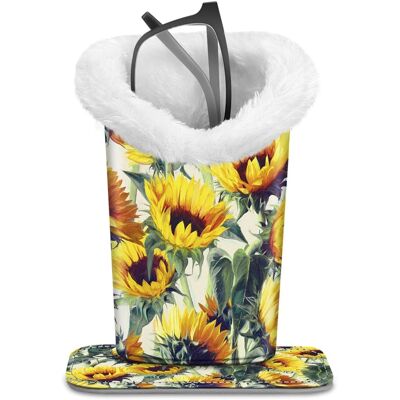 Kitcheniva - PU Leather Plush Lined Eyeglasses Protective Cover Holder Magnetic Stand Desk Organizer - Sunflowers Kitcheniva - PU Leather Plush Lined Eyeglasses Protective Cover Holder Magnetic Stand Desk Organizer - Sunflowers