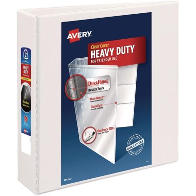 Avery - Heavy Duty View Binder With Durahinge And One Touch Ezd Rings 3 Rings 2" Capacity 11 X 8.5 White Avery - Heavy Duty View Binder With Durahinge And One Touch Ezd Rings 3 Rings 2" Capacity 11 X 8.5 White