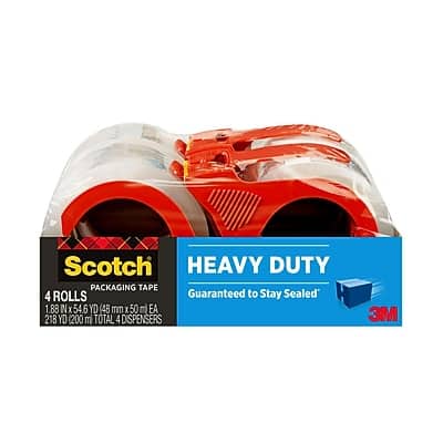 Scotch - Heavy Duty Packing Tape with Dispenser, 1.88" x 54.6 yds., 4/Pack - Clear Scotch - Heavy Duty Packing Tape with Dispenser, 1.88" x 54.6 yds., 4/Pack - Clear