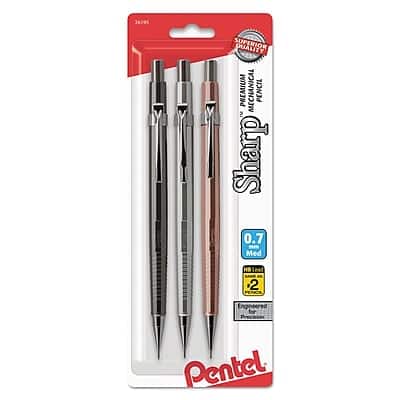 Pentel - Sharp Mechanical Pencil, 0.7mm, #2 Medium Lead, 3/Pack - Black Pentel - Sharp Mechanical Pencil, 0.7mm, #2 Medium Lead, 3/Pack - Black