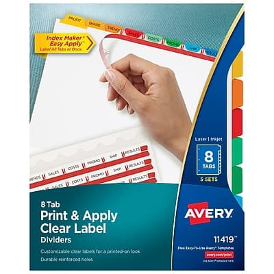 Avery - Index Maker Paper Dividers with Print & Apply Label Sheets, 8 Tabs, 5 Sets/Pack - Multicolor Avery - Index Maker Paper Dividers with Print & Apply Label Sheets, 8 Tabs, 5 Sets/Pack - Multicolor
