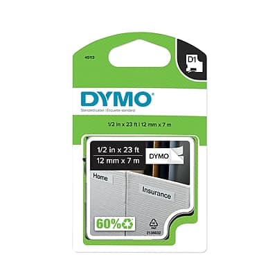 Dymo - D1 Standard 45113 Label Maker Tape, 1/2" x 23' - Black on White Dymo - D1 Standard 45113 Label Maker Tape, 1/2" x 23' - Black on White