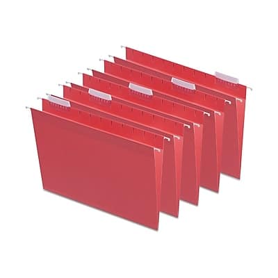 Staples - Hanging File Folders, 1/5-Cut Tab, Letter Size, 25/Box - Red Staples - Hanging File Folders, 1/5-Cut Tab, Letter Size, 25/Box - Red