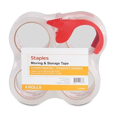 Staples - Packing Tape with Dispenser, 1.88"W x 54.6 yds., 4/Pack - Clear Staples - Packing Tape with Dispenser, 1.88"W x 54.6 yds., 4/Pack - Clear