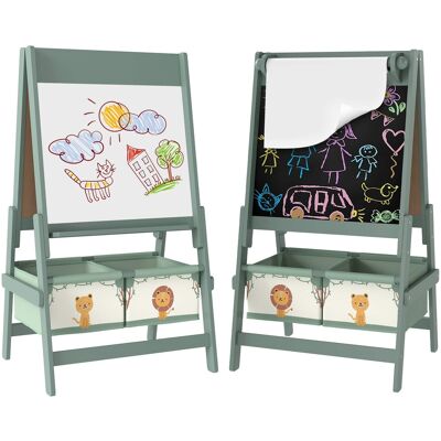Qaba - Easel for Kids, Double-Sided Whiteboard & Chalkboard with Paper Roll Qaba - Easel for Kids, Double-Sided Whiteboard & Chalkboard with Paper Roll