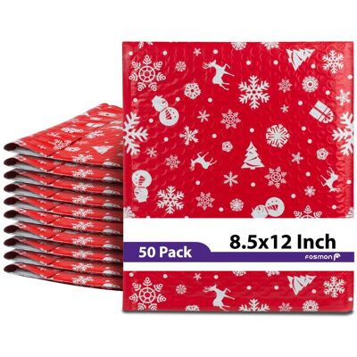 Fosmon - 8.5 x 12 - 50 Pack #2 Christmas Holiday Poly Bubble Mailer Gift Wrap, Padded Shipping Envelopes, 8.5 x 11" Usable Size - Multi Fosmon - 8.5 x 12 - 50 Pack #2 Christmas Holiday Poly Bubble Mailer Gift Wrap, Padded Shipping Envelopes, 8.5 x 11" Usable Size - Multi